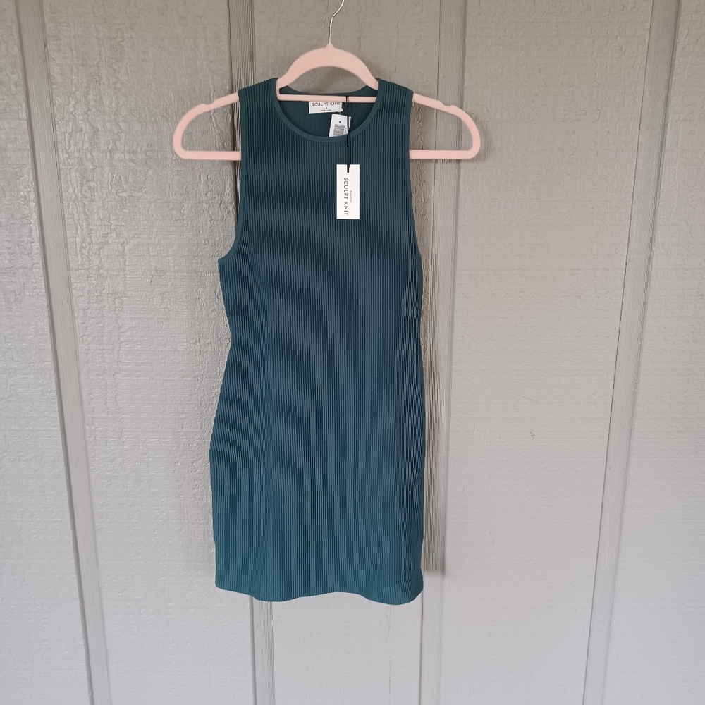 Aritzia Babaton Sculpt Knit Ribbed Mini Dress Size M Racer Back In Monarch Teal